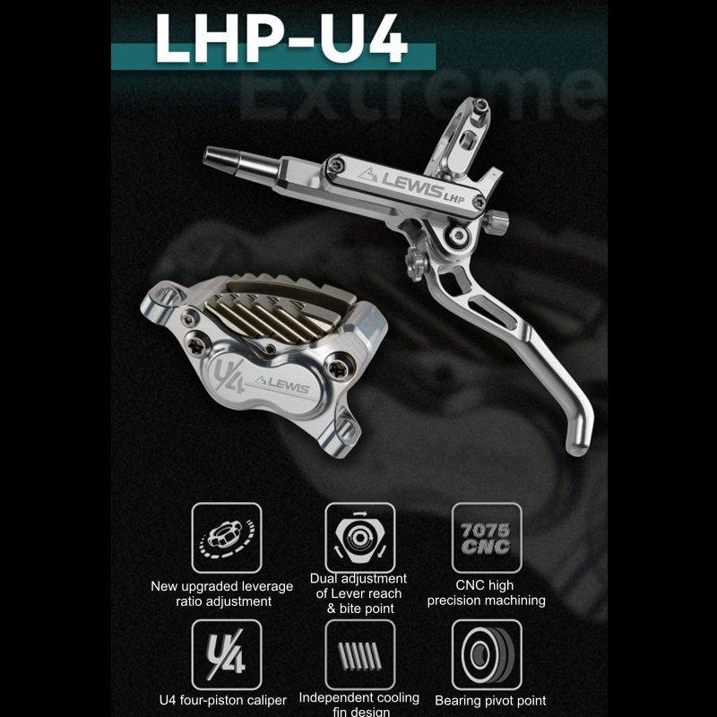 Lewis LHP+ U4 Axial Cylinder 4 Piston Disc Brakes With Cooling Fins | Front and Rear