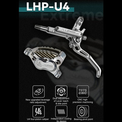 Lewis LHP+ U4 Axial Cylinder 4 Piston Disc Brakes With Cooling Fins | Front and Rear