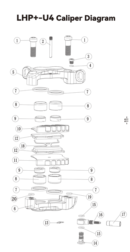 LHP+-U4 Caliper Diagram with labeled parts on a white background